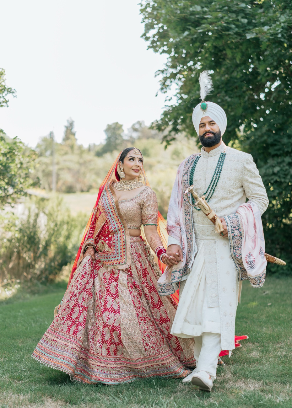 Ghlee co-founder Varun Sharma and his new wife Anu wearing traditional Punjabi attire for their wedding